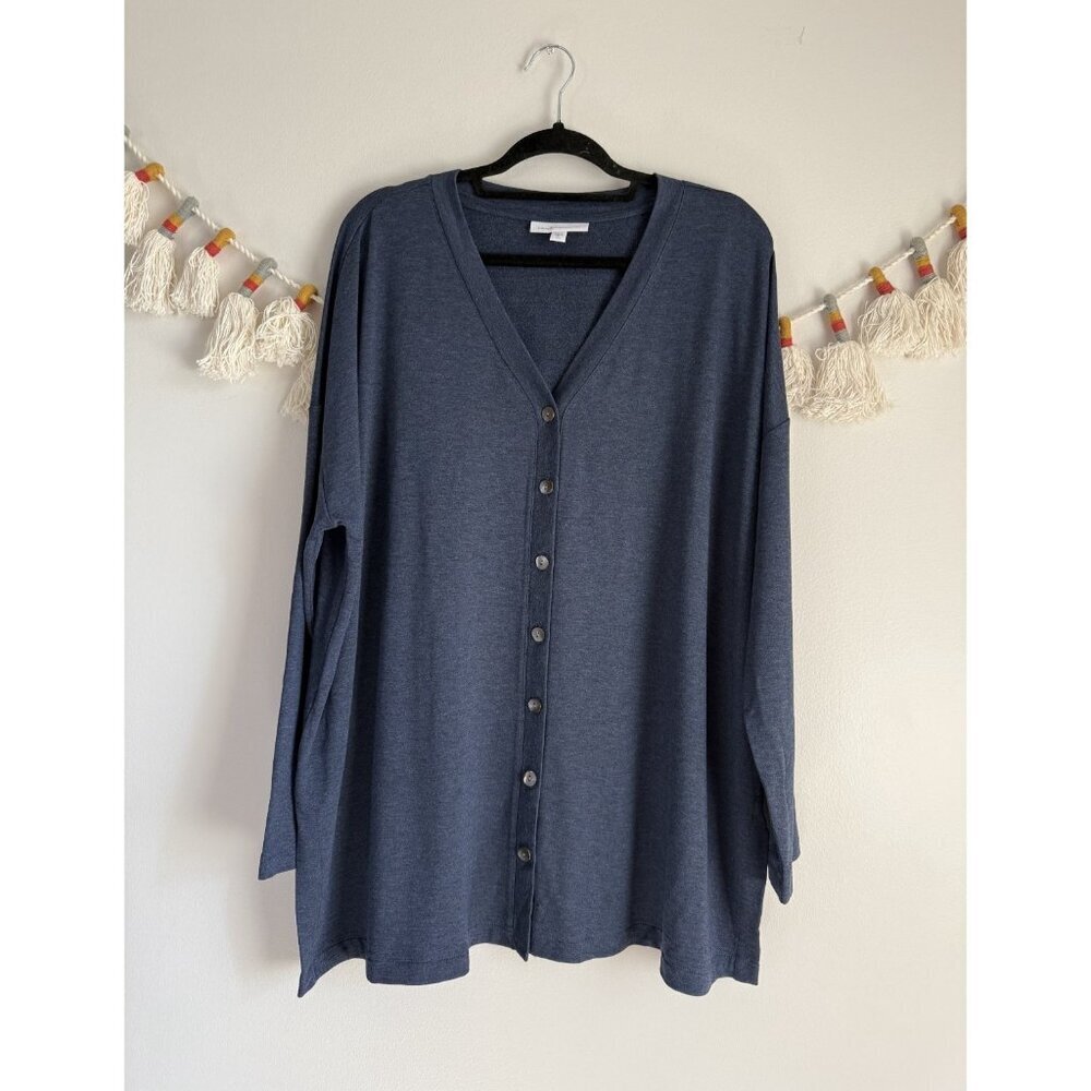 Pure J. Jill Tranquility Fleece Blue Button Down Longline Cardigan Modest Basics